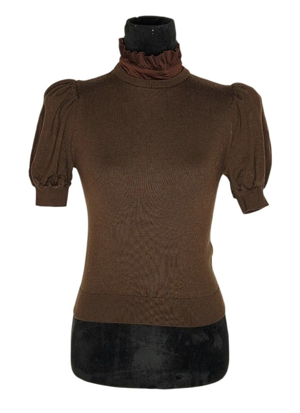 Alice + Olivia Chase Puff Sleeve Ruffle Neck Wool Silk Blend Sweater S